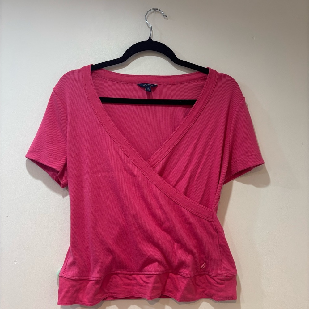 Nautica Pink Short Sleeve Wrap Top